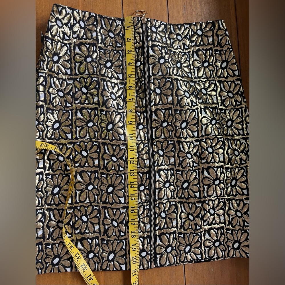J. McLaughlin Perita Mini Skirt Vintage Daisy Gold Metallic Brocade Zip Front - Picture 12 of 14